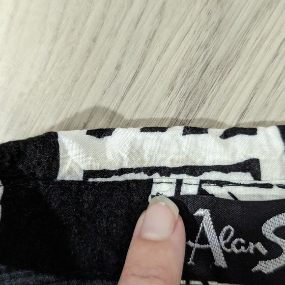 Vintage 1980s Alan Stuart pocketed black n white tee size L geometric pattern - Picture 9 of 9